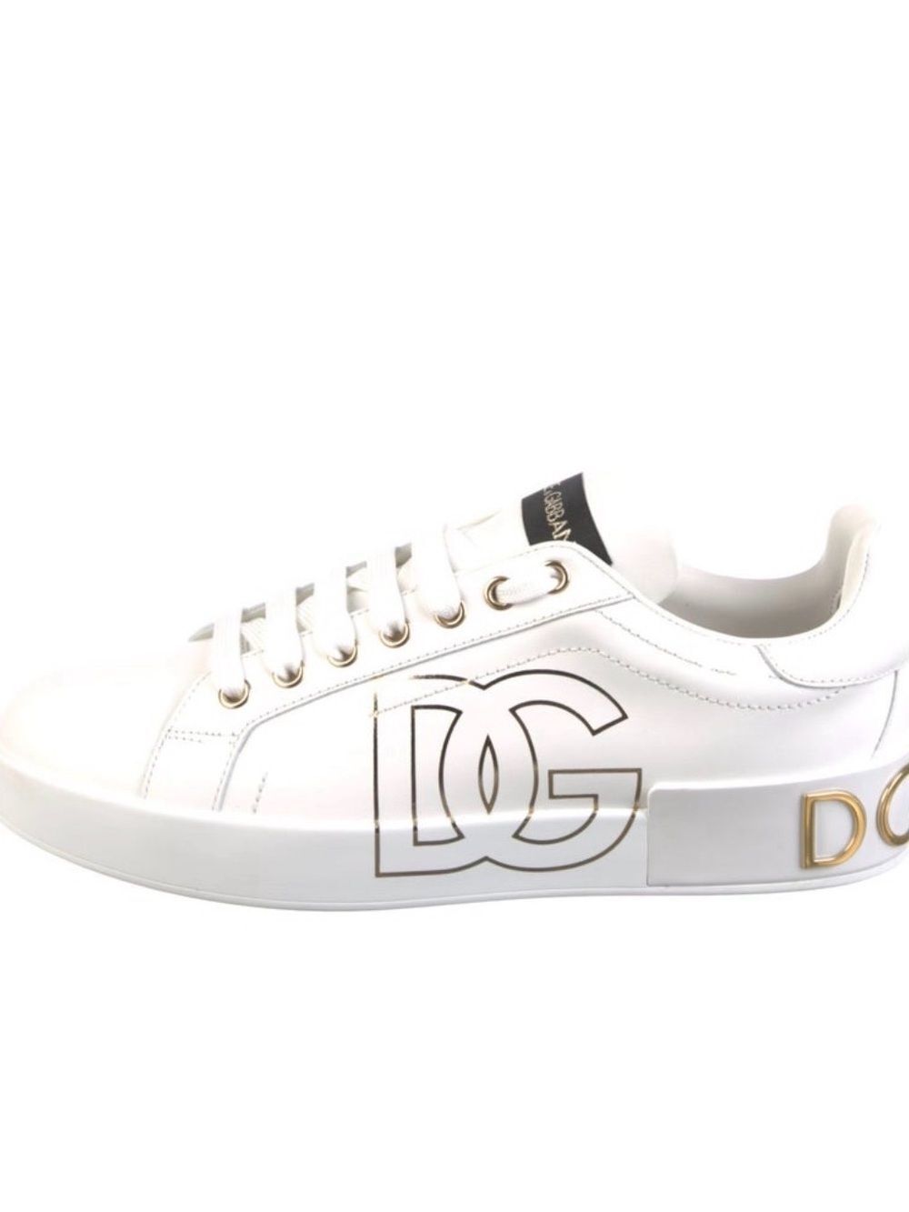 Dolce & Gabbana White Leather Sneaker with Gold Accents